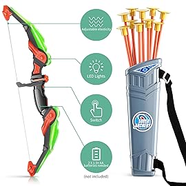 TEMI Kids Bow and Arrow Set - LED Light Up Archery Toy Set with 10 Suction Cup Arrows, Target & Quiver, Indoor and Outdoor Toys for Children Boys Girls