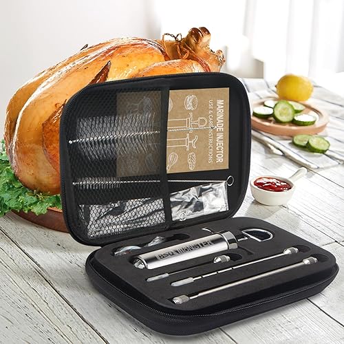 Miniatura 6 de BSQ MONSTER - Kit de jeringa para inyector de carne con 4 agujas de inyector profesional de marinada y estuche de viaje para ahumador de parrilla
