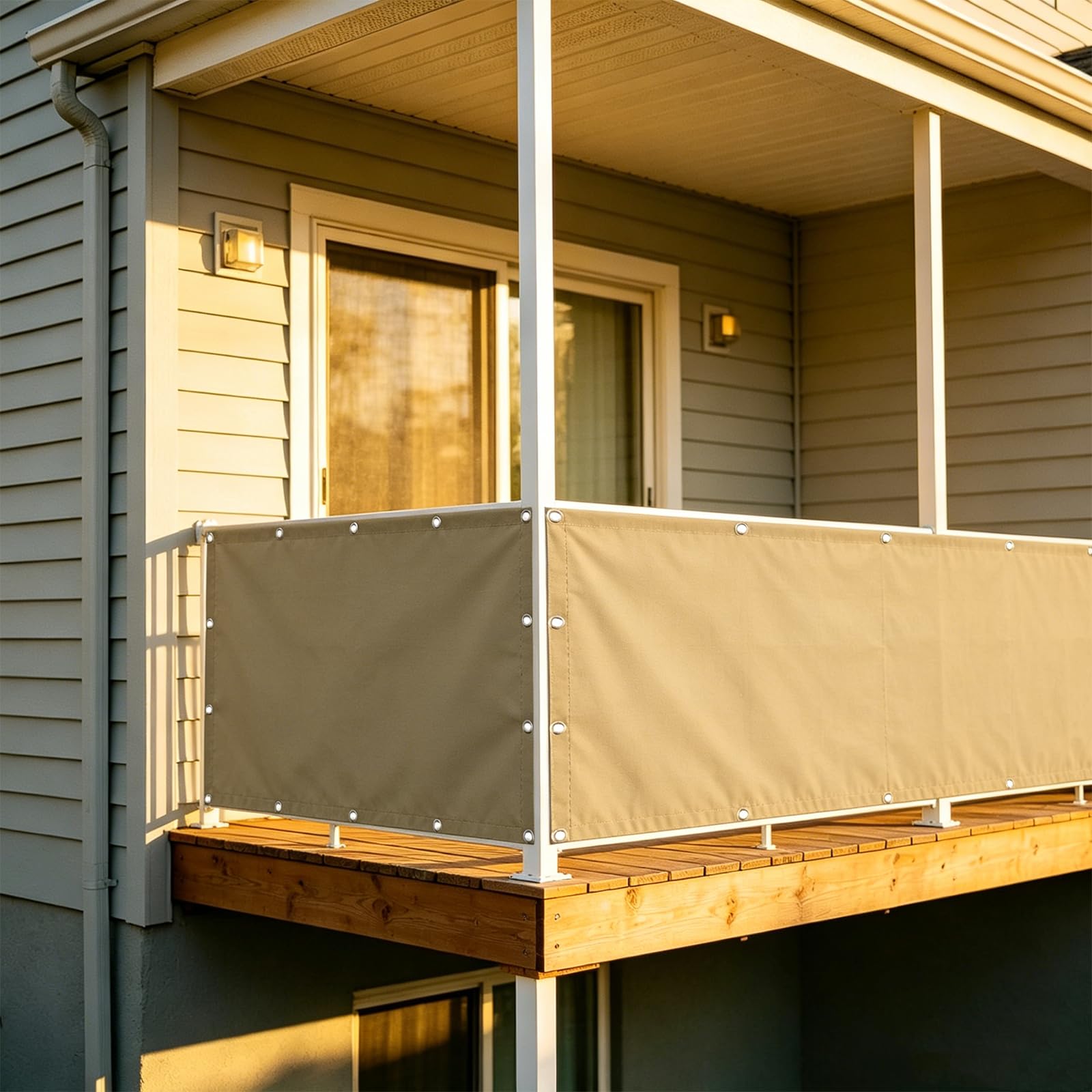 Balcony Privacy Screen 200 x 210 cm Wind and UV Protection, Protection From Prying Eyes Dividing and Protective Screens with Rope, Cable Ties for Outdoor, Khaki
