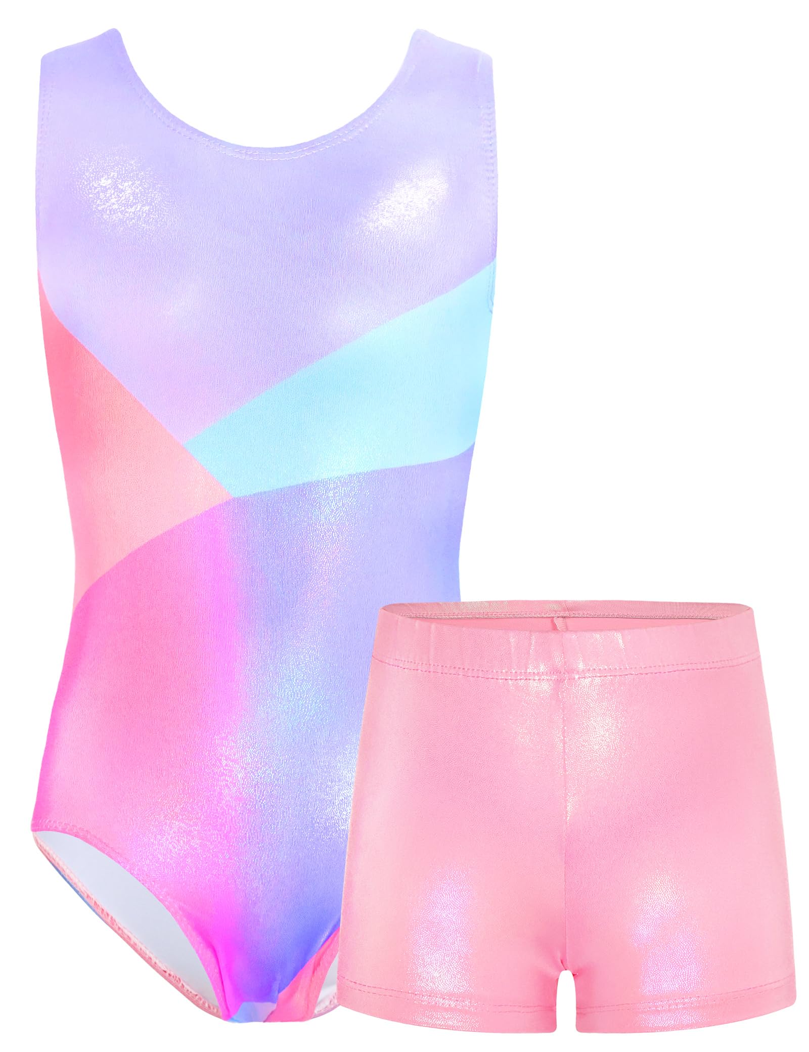 TENVDAGymnastics Leotards for Girls 5-12 Years Old Sparkly Dance Tumbling Outfit Matching Shorts Set