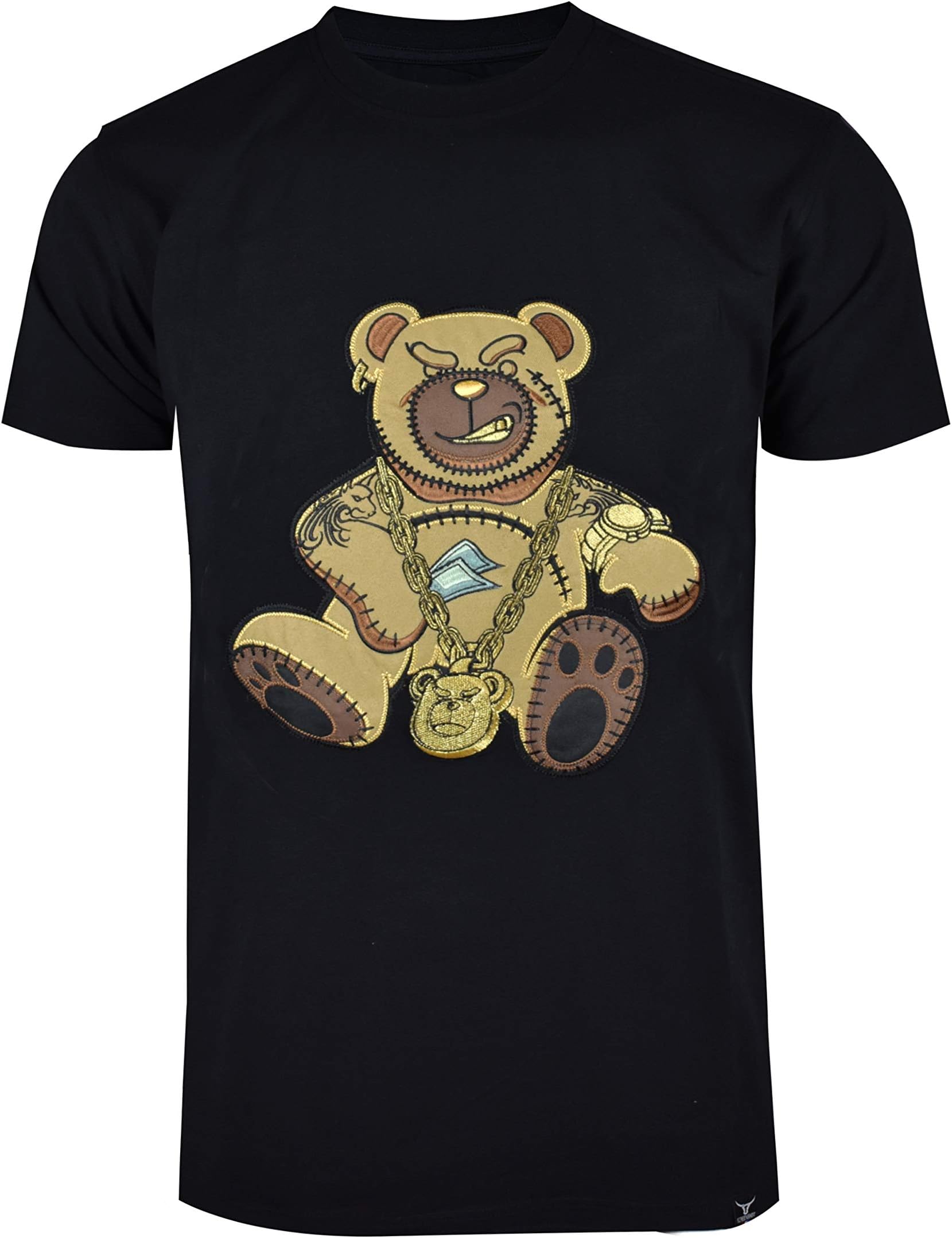 mens Mens Hip-hop Ultra Premium Goldchain Teddy Bear Cartoon Print Tee Hip Hop