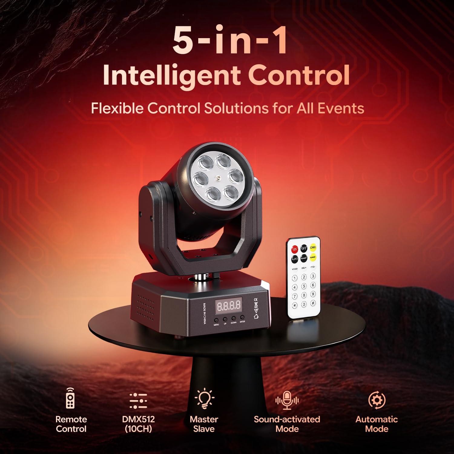 30W Teste Mobili Luci Palcoscenico,Faretto LED RGBW Beam Moving Head con Telecomando,DMX512,Luce Discoteca Stroboscopio Palco Luce di Scena,Luci da Festa per DJ Party Club Bar Matrimonio