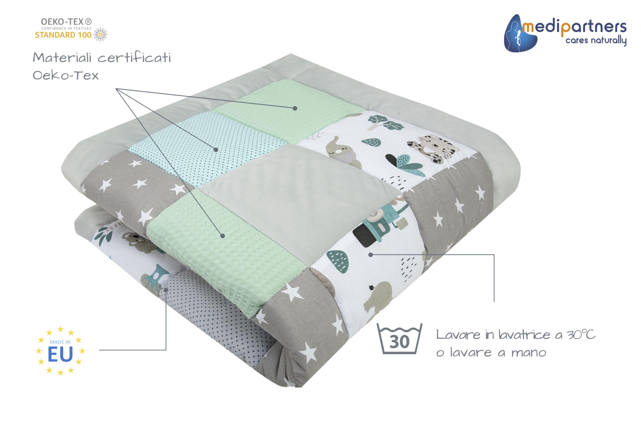 Medi Partners Coperta per neonati 100% cotone 120x120cm multifunzionale Morbido spesso Tappetino da gioco Inserto per box