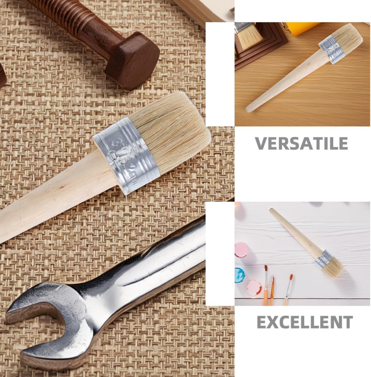 2pcs 50mm Round Decorative Paint Brushes for DIY Painting and Waxing, Fabric and Stencil Paint Brush Set for Furniture, Home Decor, and Craft Projects