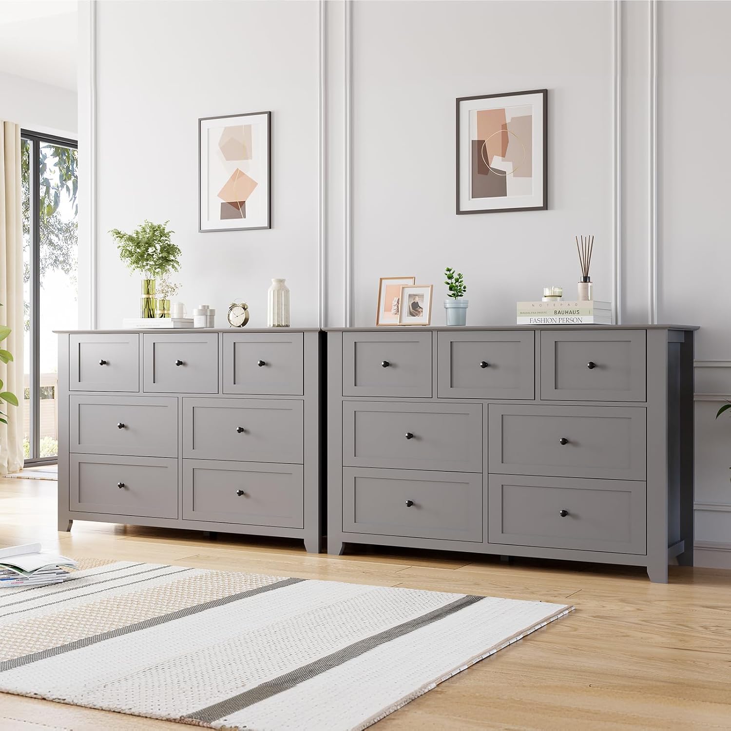 IDEALHOUSE 7 Chest of Drawer Dresser, Modern Wood Storage Organizer Cabinet with Drawers for Bedroom, Living Room, Entryway, Grey