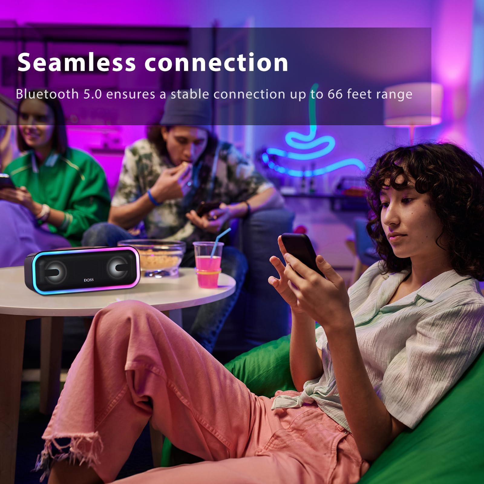 DOSS Enceinte Bluetooth Portable sans Fil IPX6, Autonomie 15H, Noir