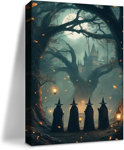 Lienzo artístico para pared de Halloween para decoración de sala de estar (enmarcado de 8 x 12), póster vintage de fantasmas espeluznantes,