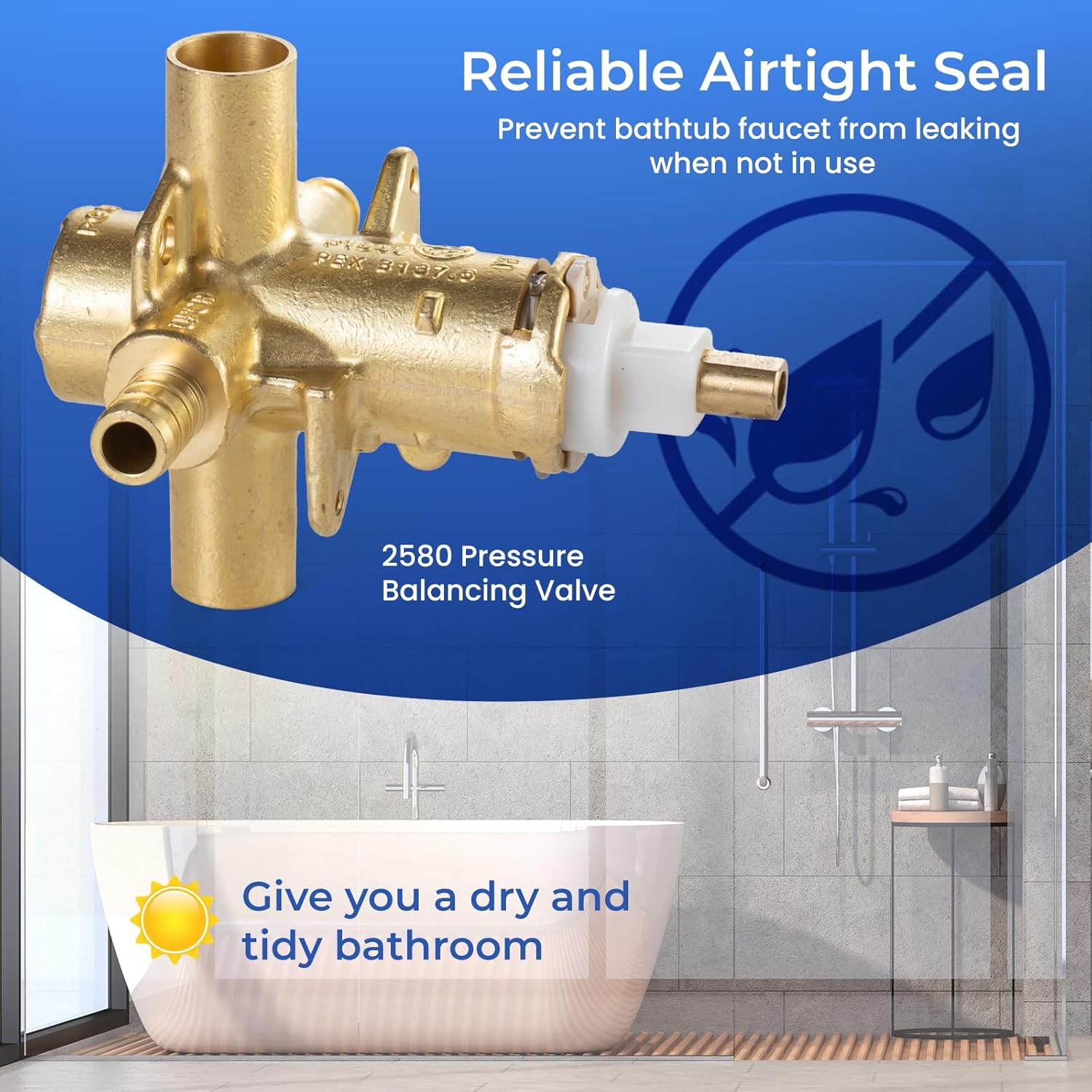Replacement 2580 Brass Pressure Balancing Shower Valve, 1/2-Inch Crimp Ring PEX Connection with 1222 Cartridge Trim Kit – Plumber-Grade Moen 2580 Shower Valve