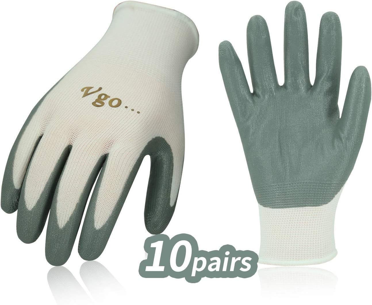 Vgo... 10Pairs Nitrile Coating Gardening and Work Gloves (Size M, White, NT2110)