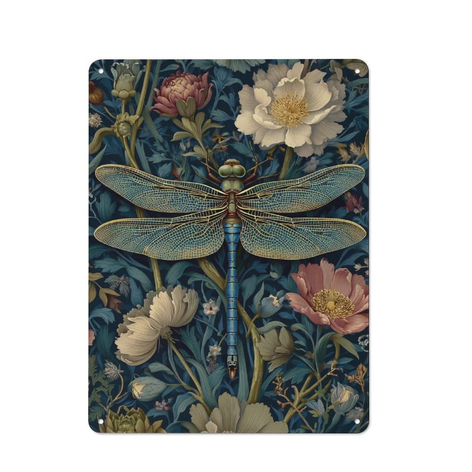 Vintage Dragonfly & Floral Artistry Bistro Metal Sign 40x30cm, Bistro Wall Plaque for Takeaway, Bar, Kitchen Or Counter Area