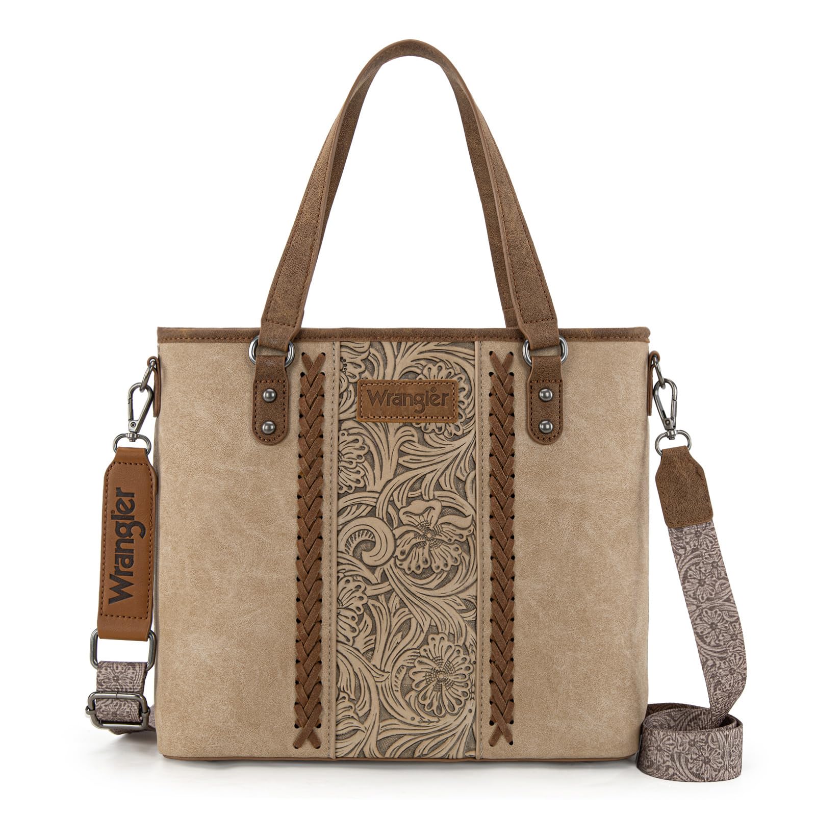 Wrangler Tote Bag for Women Western Purse Medium Crossbody Satchel Handbags | Boho Aztec Shoulder Purse with Strap, Retro PU Leather Zipper Top Handle Bag, for Casual Travel Work Dating Everyday Gifts