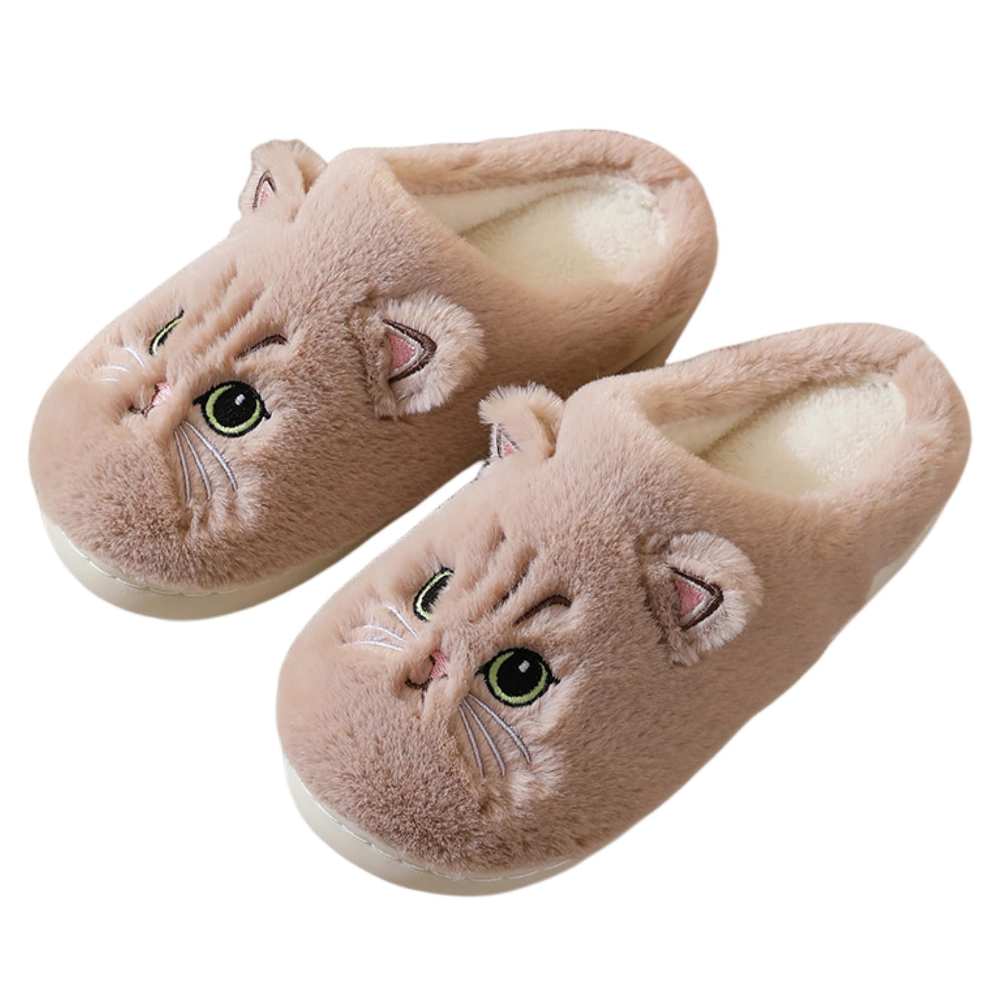 Plush animal slippers, soft and comfortable slippers, women's home slippers, bedroom cat girl plush slippers