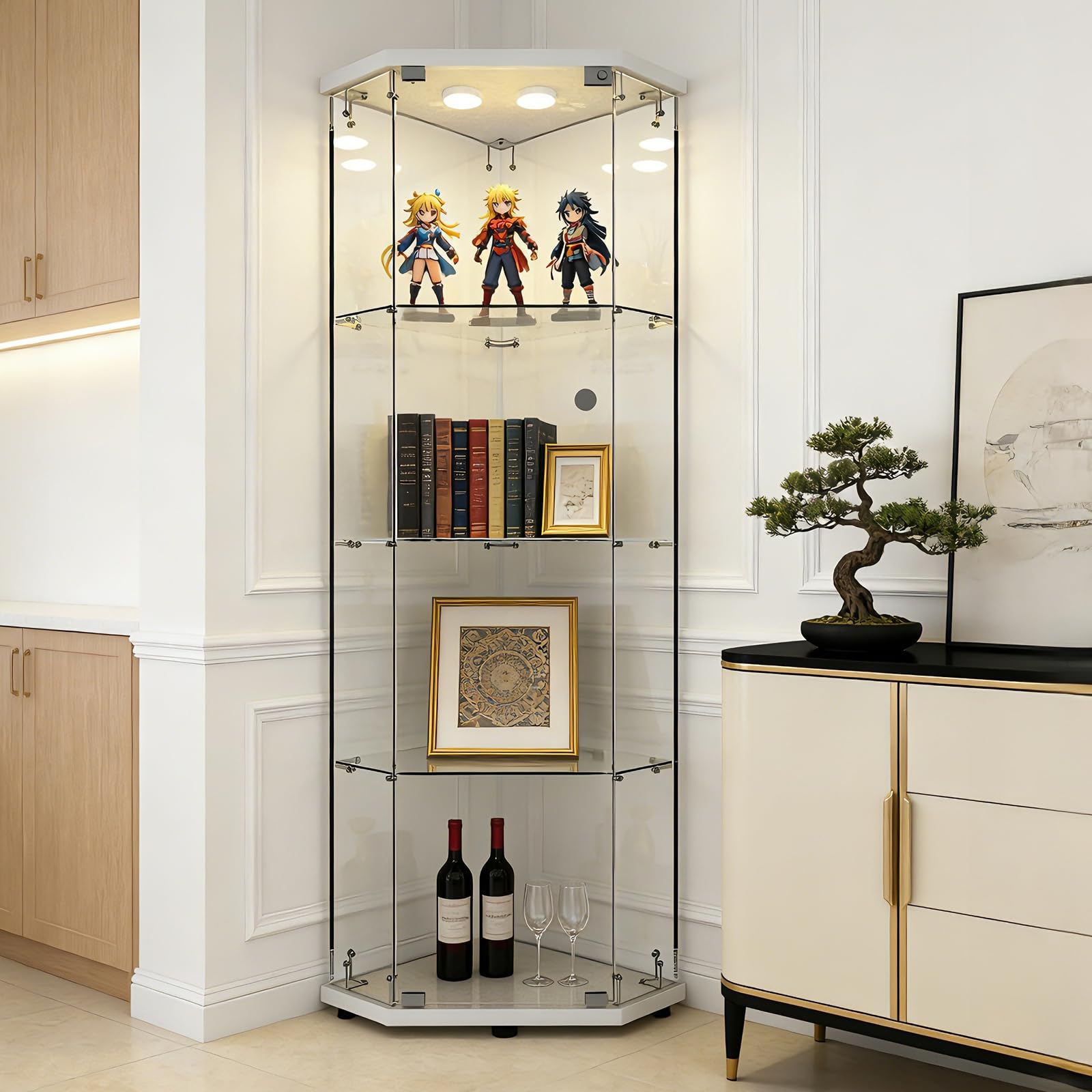 AUFHELLEN Glasvitrine Standvitrine mit LED-Beleuchtung Schwarz Metall 160cm