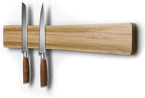 Soporte magnético para cuchillos de pared, 16 pulgadas, tira magnética de madera de acacia, potente tira magnética para cuchillos, sin taladro, uso
