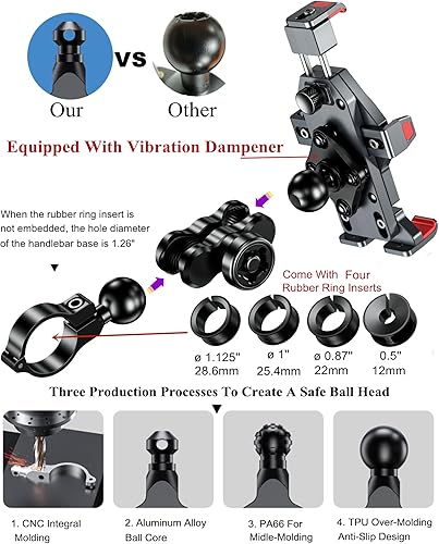 Miniatura 4 de BRCOVAN - Soporte de teléfono de motocicleta de aleación de aluminio con amortiguador de vibraciones y bloqueo seguro de alta velocidad bloqueo