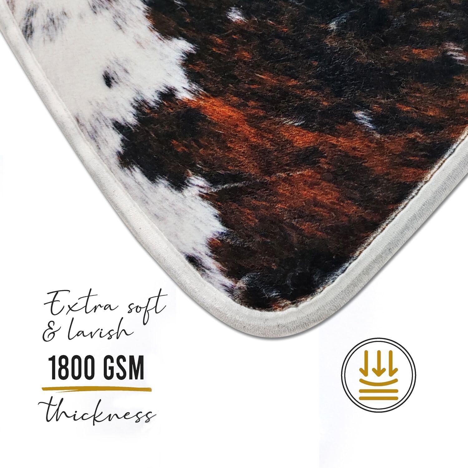 BBSET Badematte aus Kuhhaut, gebogen, 45,7 x 144,8 cm, rutschfeste Mikrofaser, weich, saugfähig, für Eckbadewanne, Viertelkreis, Duschkabine (Kuhhaut)