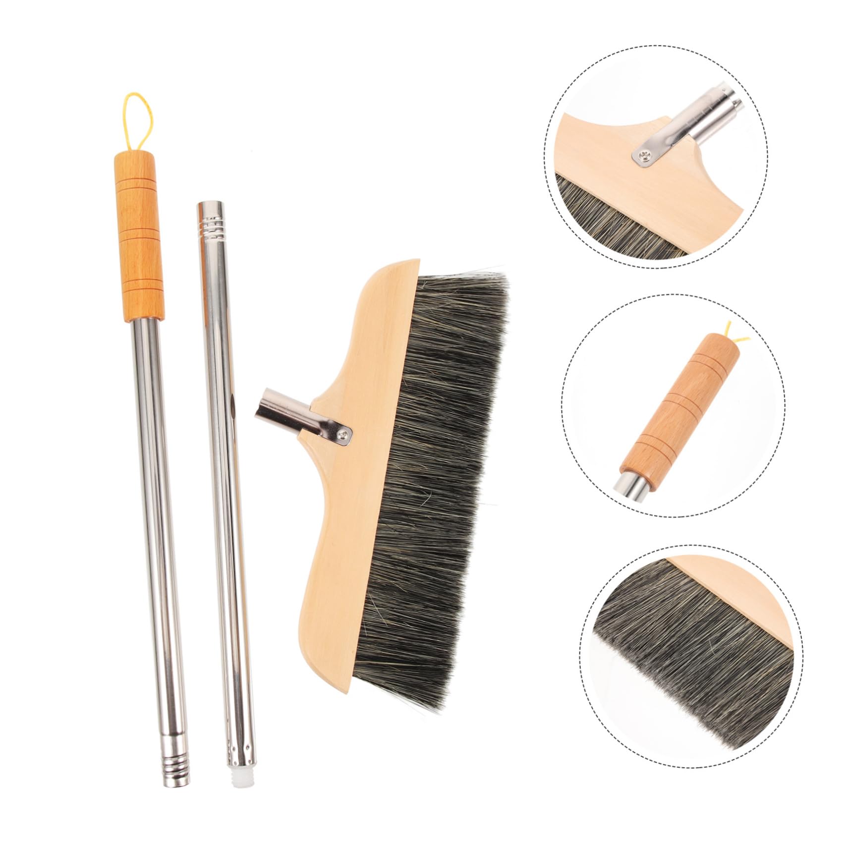 FRCOLOR Long Handle Wood Broom Soft Bristle Indoor Broom for Hardwood Floors Anti-Static Sweep