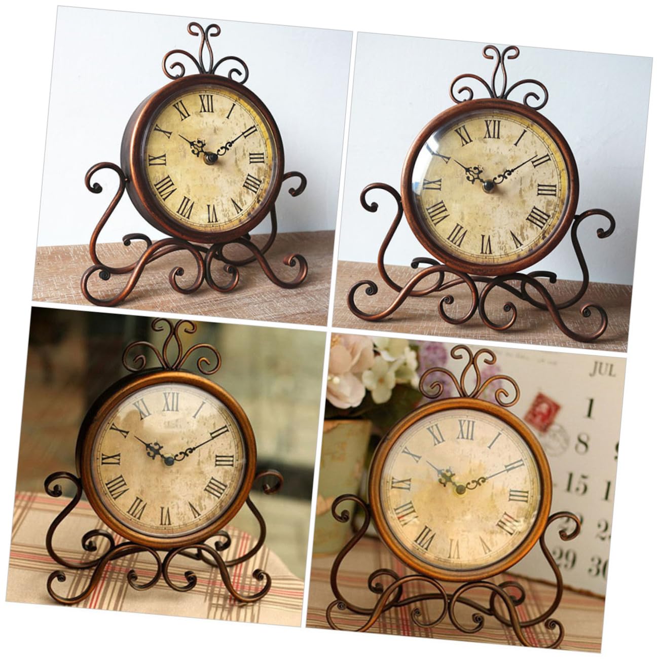 Reloj de Mesa Redondo de Hierro y Vidrio, Silencioso, Vintage