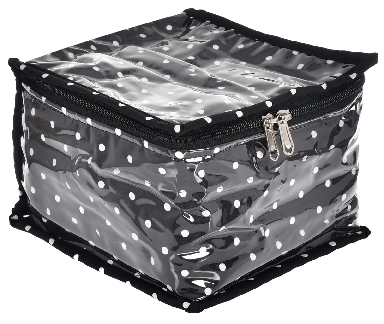 Kuber Industries Dot Printed Laminated PVC Multipurpose Jewellery Organizer with 10 Tranasparent Pouches (Black)-45LUG026