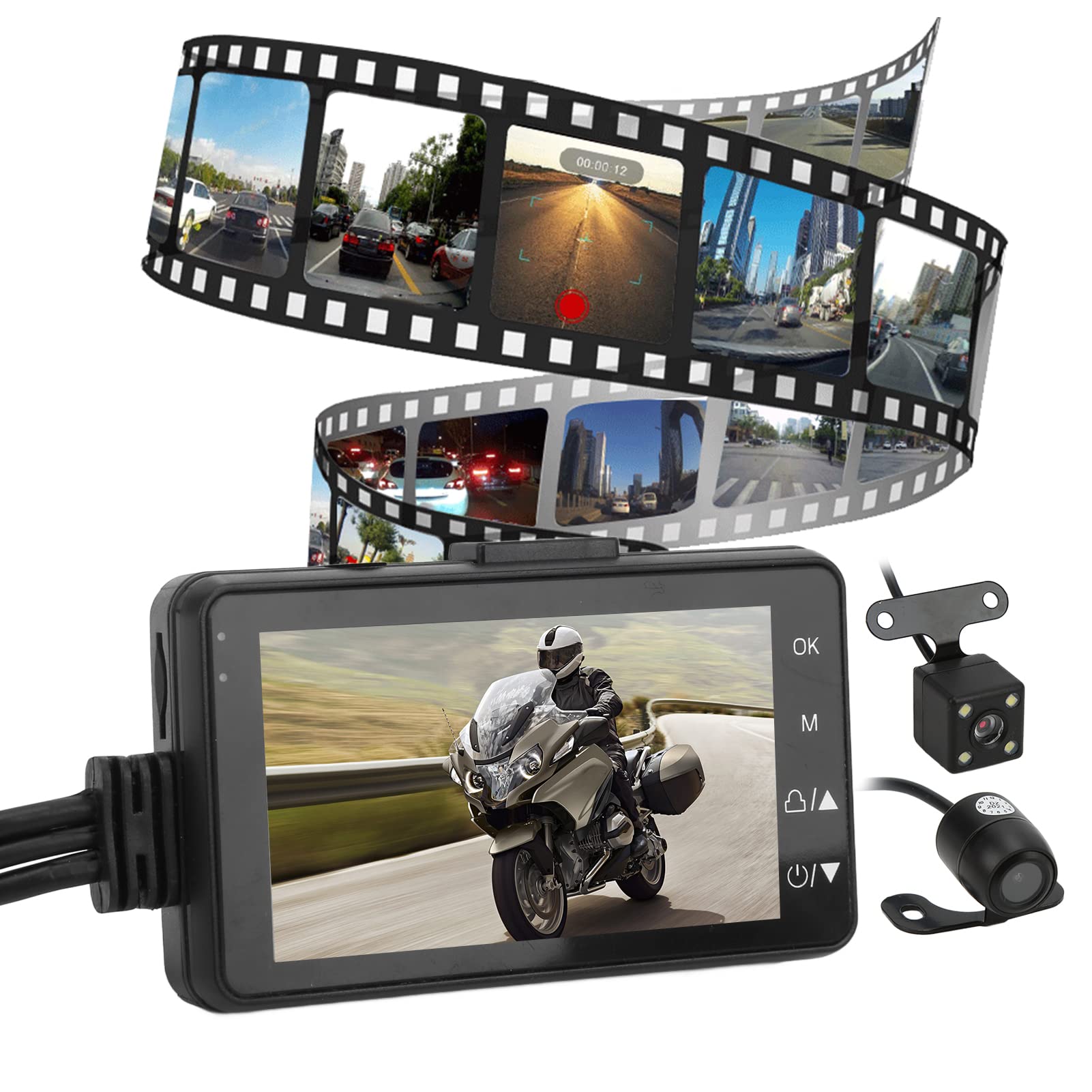 KIMISS Grabadora De Conducción, Cámara De Grabación De Conducción Dual 1080P Para Motocicleta, Cámara De Salpicadero Delantera Y Trasera Con Control Remoto Para Conducir