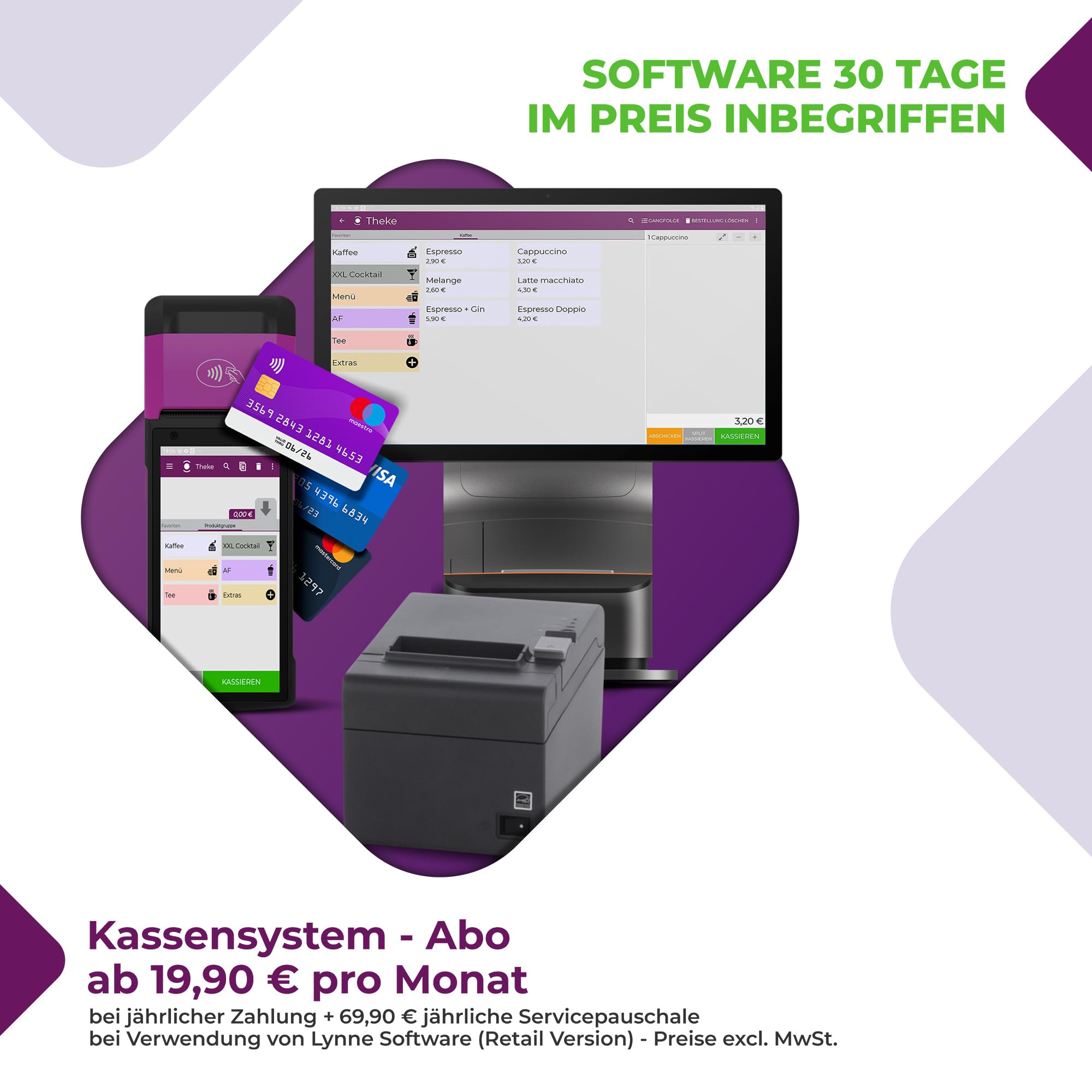 Registrierkasse TSE ready - Kassensystem mit Kartenterminal (POS) und integriertem Bondrucker - Kasse mit Kartenzahlungsgerät für Gastronomie, Handel sowie GRATIS Ersteinrichtung des Ordersystem
