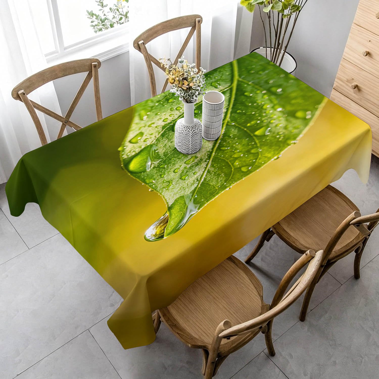 Tovaglia Rettangolare 140x300 cm Foglie Verdi Poliestere
