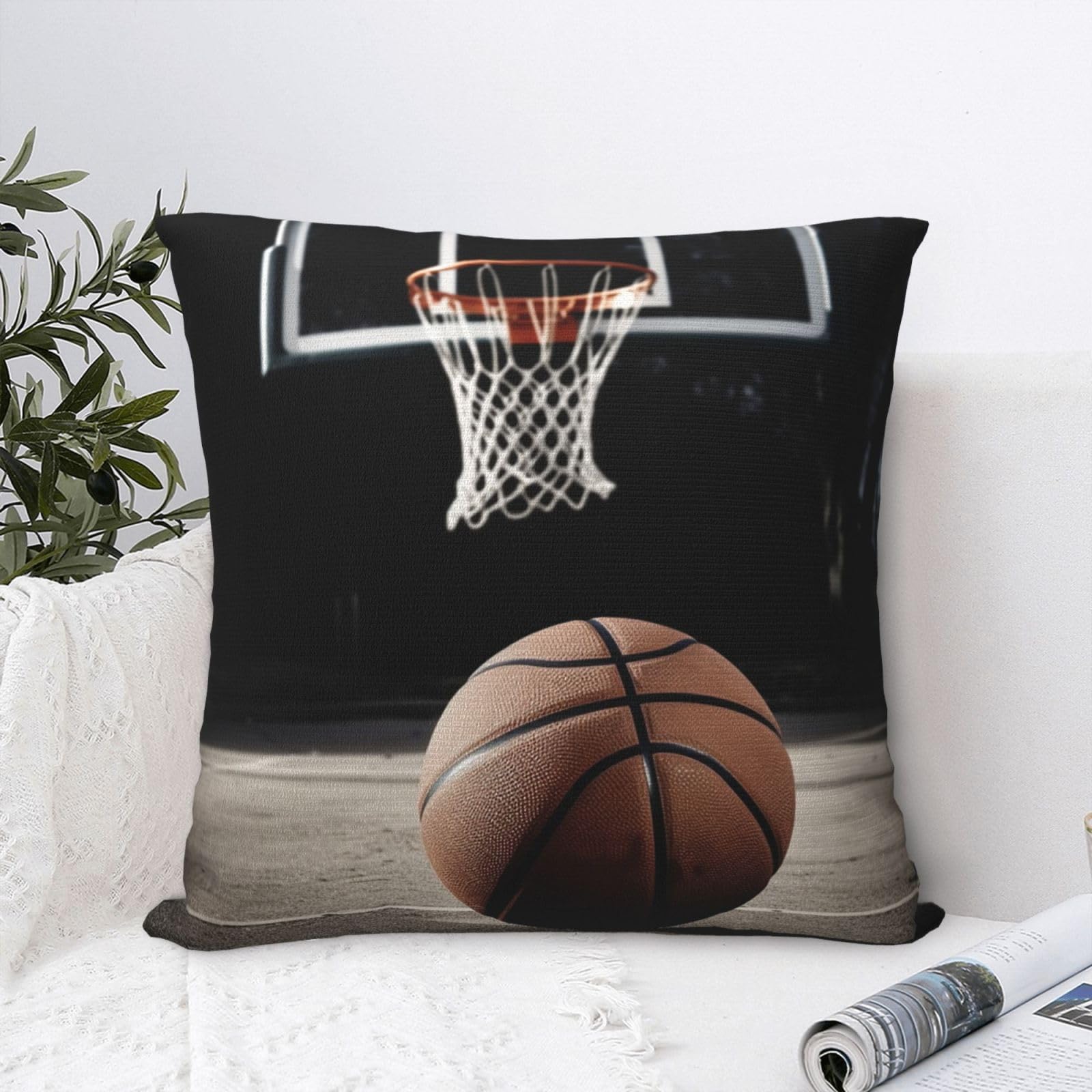 FodPand Luxury Velvet Throw Pillow Covers 24"x24" Super Soft Decorative Pillow Cases - Basketball Pillowcases Modern Lumbar Cushion Cases for Couch Sofa Bed Pillow Shams