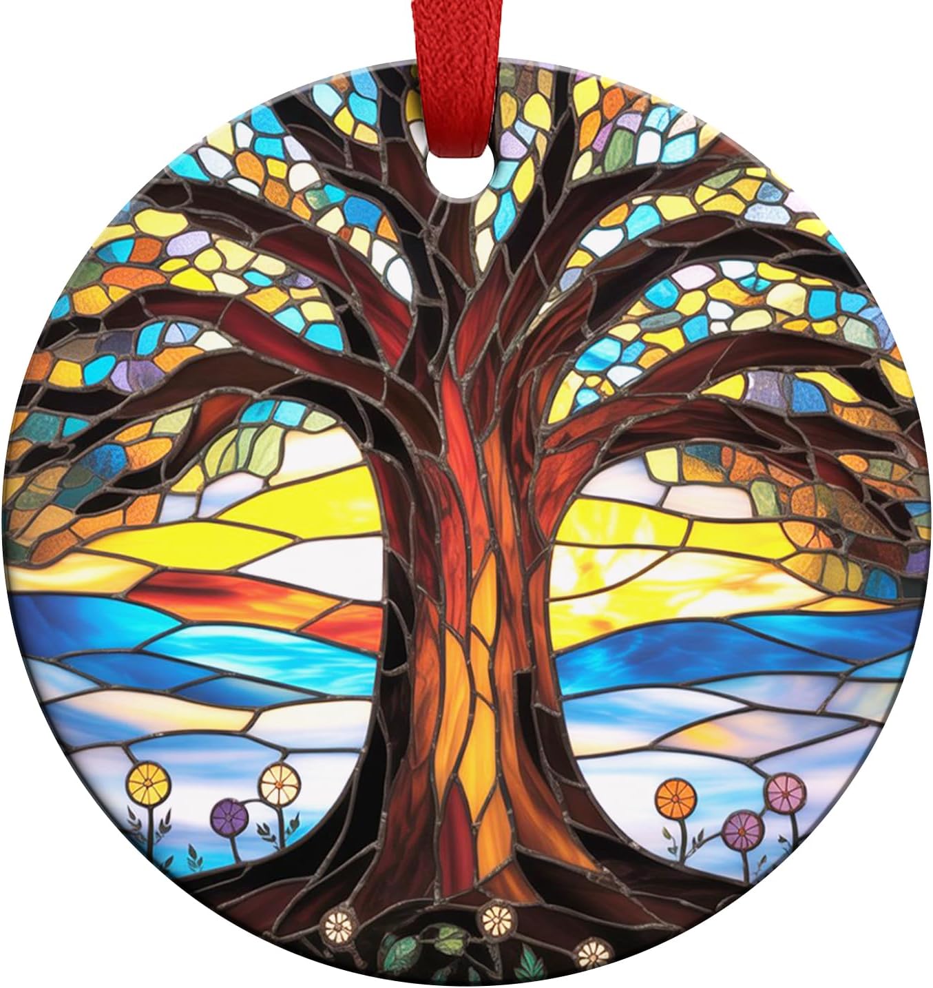 Christmas Ornaments 2025 - Stained Glass Style, Tree of Life Christmas Ornament - Special Exchange Gift Ideas for Friends and Family