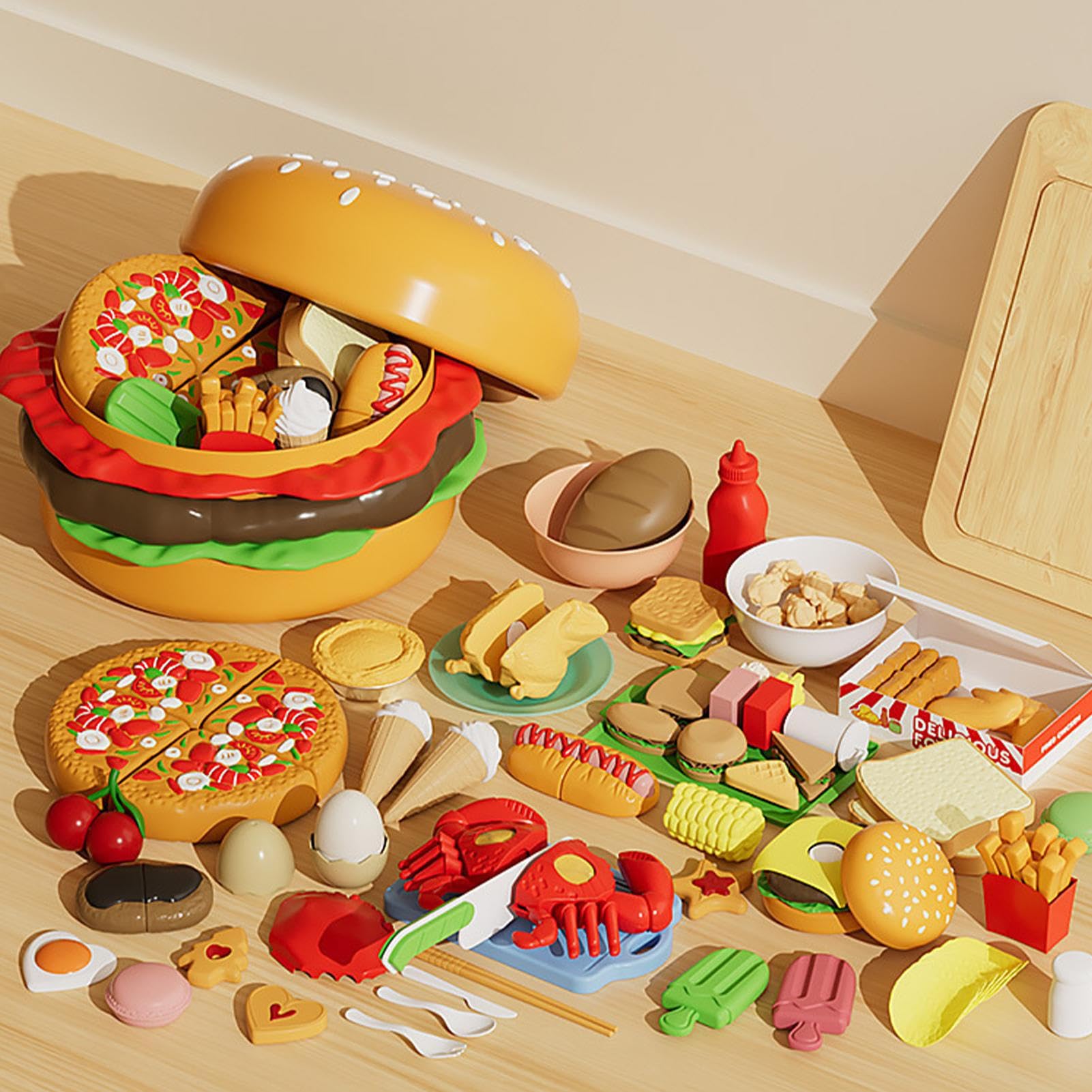 Jedzenie Do Zabawy W Kuchnię Edukacyjny sensoryczny duży hamburger | Zabawki Spożywcze Dla Dzieci Edukacyjne Sensoryczne Akcesoria Dużego Hamburgera do Klasy, Przedszkola, na Urodziny