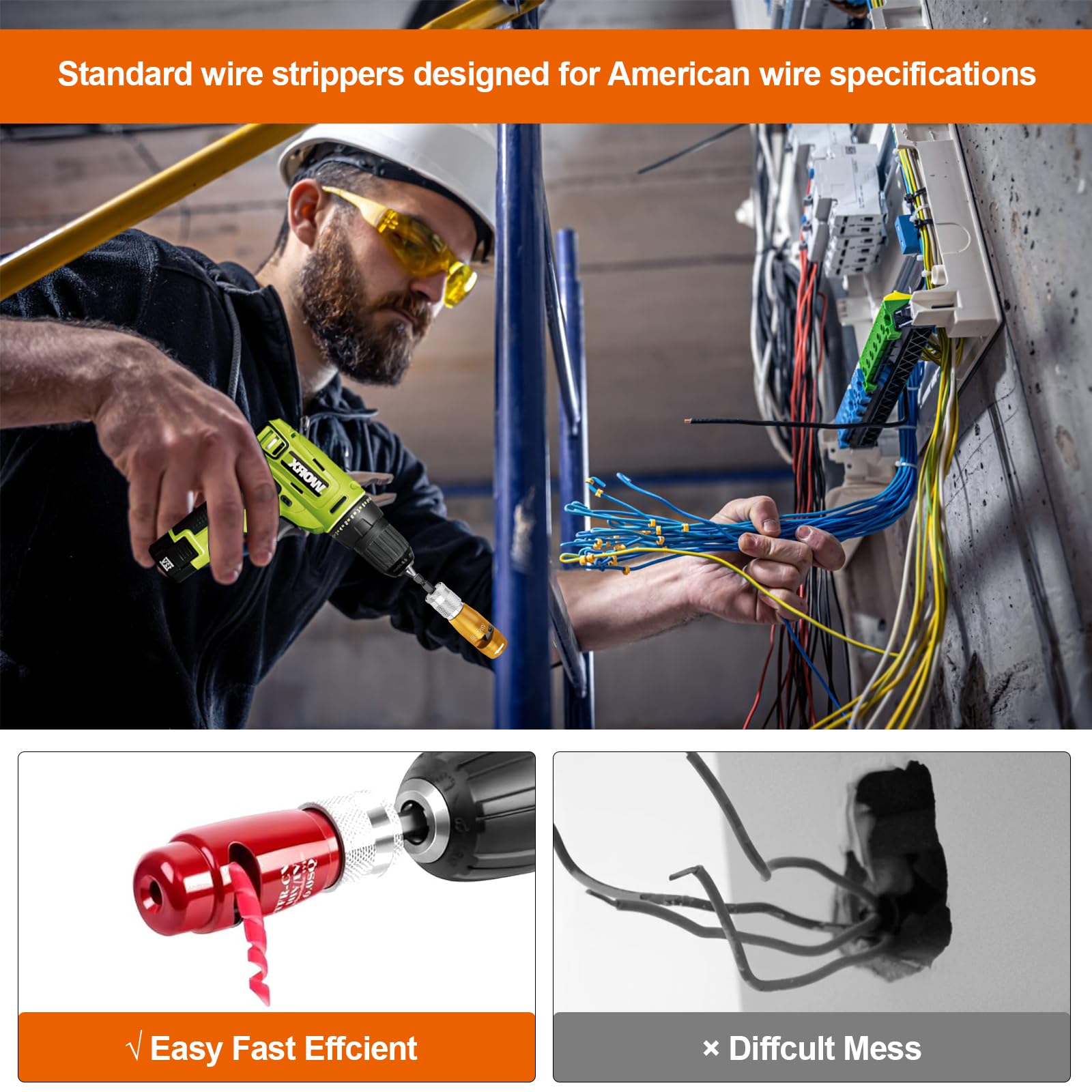 CuzConven Pince à Dénuder Pour Perceuse, Multi-spec 6/8/10/12/14 AWG, Outil De Torsion De Fil Haute Efficacité Pour Perceuse, Outils électriques, Torseur, Pince à Dénuder AWG Pour électriciens