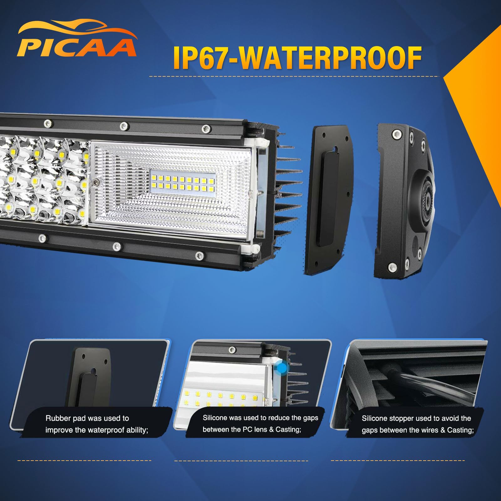 PICAA 52 Pollici 130cm 675W Barra LED Fuoristrada con 12V Cablaggio Kit, Tripla Rows Bianca 6000K Barra Luce di Lavoro Led, Fari Led Impermeabile per Auto Camion 4x4 Trattore SUV ATV