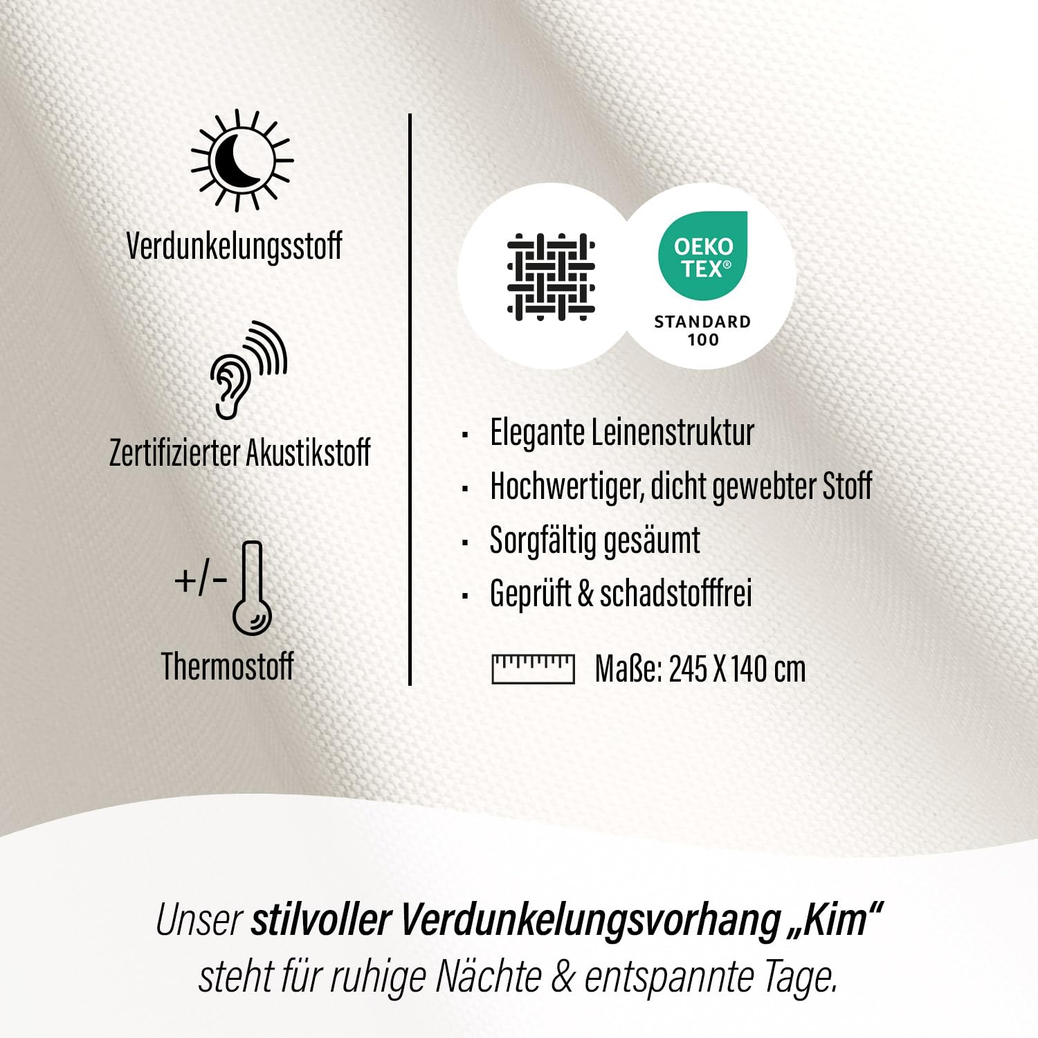 Homing Vorhang Kim Creme 2er Set | Verdunkelungsvorhang inkl. Multifunktionsband | Thermovorhang Hitzeschutz | Akustikvorhang Schalldämmung | Vorhang Blickdicht | Blackout Curtain | 140x245 cm
