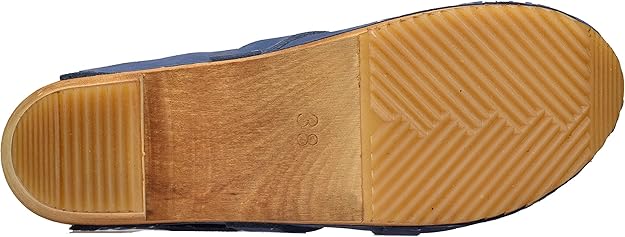 Sanita Manuella Mule Clog | Original Handmade Wooden Leather Clog for Women | Sustainable sole| Duif blauw | 41 EU