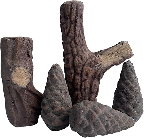 Miniatura 5 de Juego de troncos de chimenea de gas de 10 piezas, decoración de leña de cerámica simulada pequeña para chimeneas eléctricas de etanol de gas,