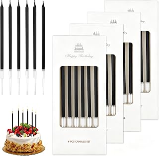 24 Pieces Birthday Candles, Long Candles, Cake Candles with Holders, Cake Candles for Birthday Party Wedding Party Finishing Party (Black)
