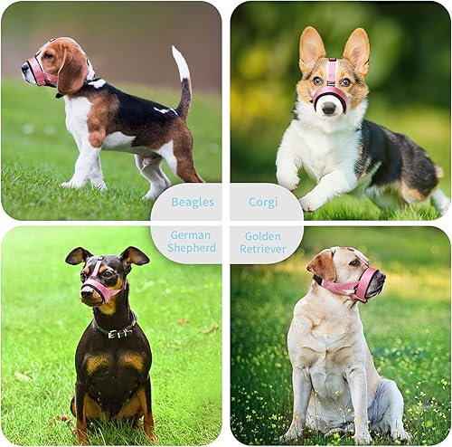 Miniatura 7 de HEELE Bozal para perro de tamaño mediano y grande, para dejar de morder, ladrar y masticar, suave y transpirable, bebible con lazo ajustable, bozal