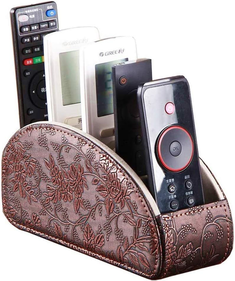 AllinOne Leather Brown TV Remote Holder for Remote Conrtols with 5 Compartments Nightstand