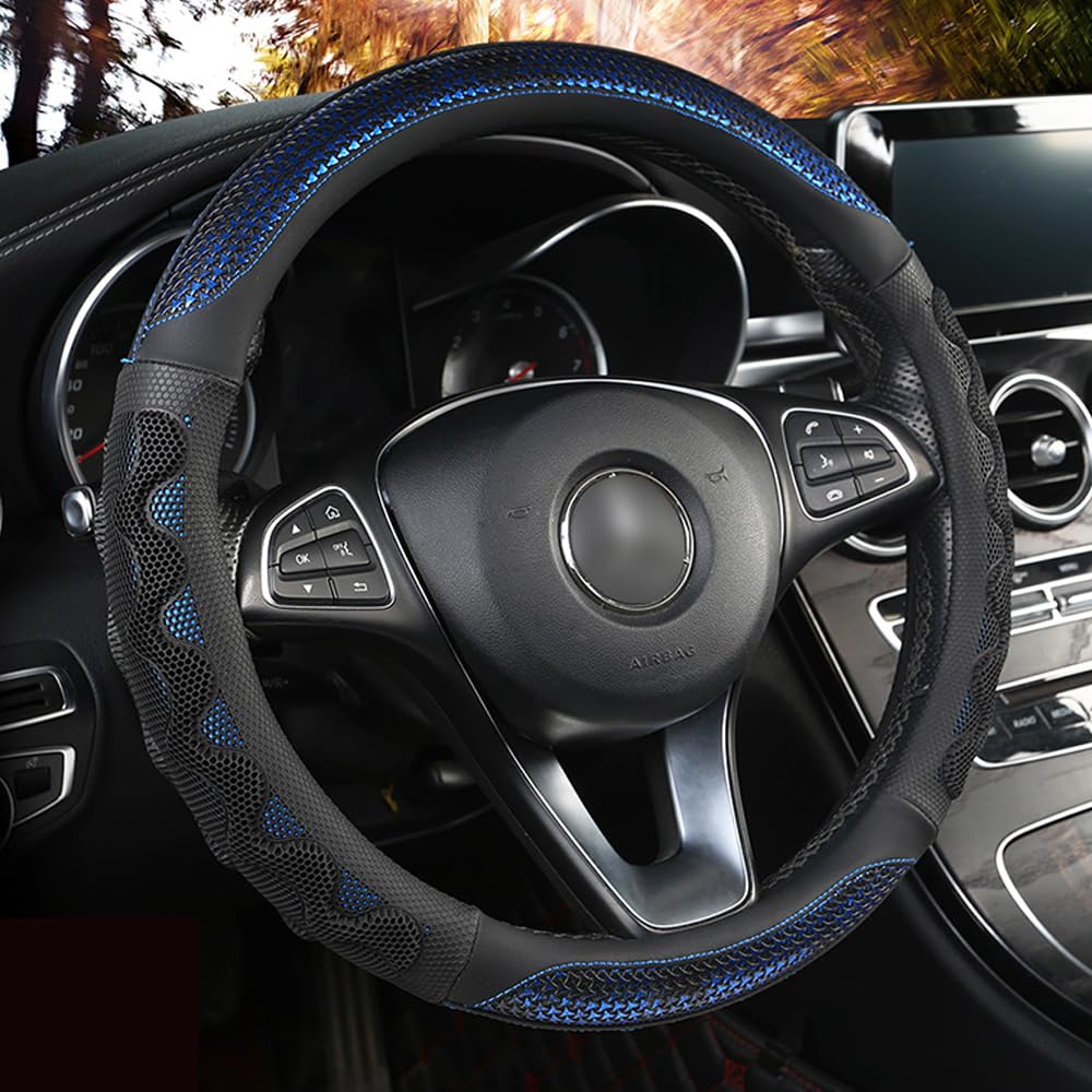 XHRING Car Steering Wheel Cover for Toyota Tacoma 2012-2025 4Runner 2010-2025 Tundra 2000-2025 Sequoia 2014-2025 2/4 Door SR5 Trail Limited Platinum TRD Pro Off Road 4x4 Sport Accessories, Blue - L