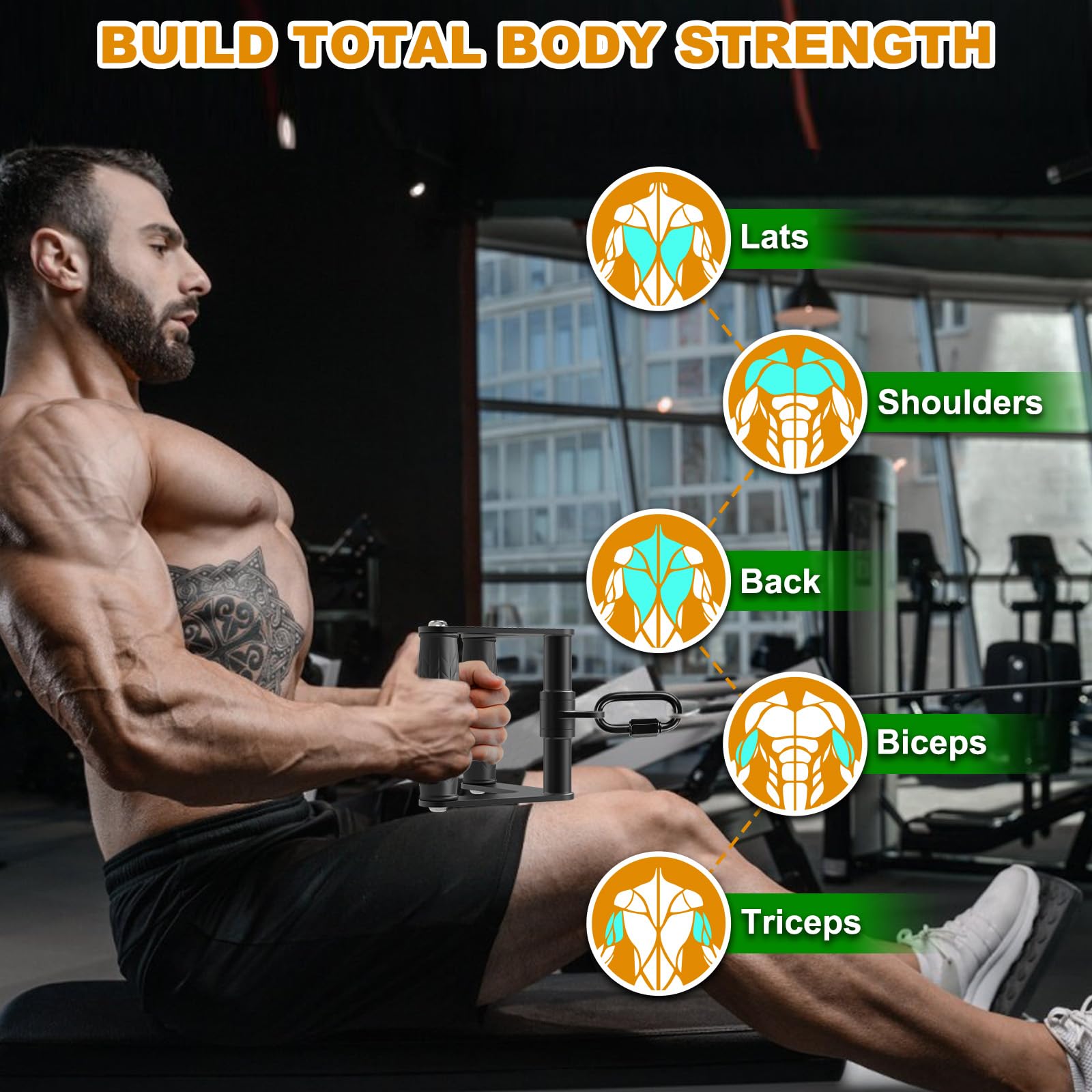 Kipika Tricep Pull Down Attachment, Cable Machine Accessories for Home Gym, Cable Machine Attachments Pulley System Gym, LAT Pull Down Attachment Weight Fitness