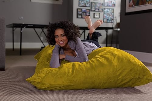 Miniatura 7 de Chill Sack Gran almohada de puf – Asiento de salón relleno de espuma triturada de gran tamaño, ultra suave, cómodo para ver películas, yoga, Marrón