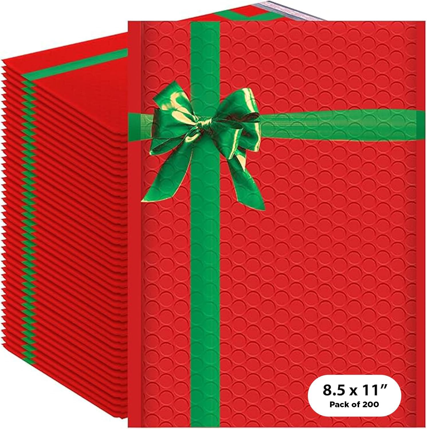 200 Pack Christmas Poly Bubble Mailers | #2 Cushion Mailer, 8.5"x12" | Usable 8.5"x11"| Holiday Themed, Red Green Gift Packaging | Xmas Padded Envelopes Shipping Bags Mailing Envelope