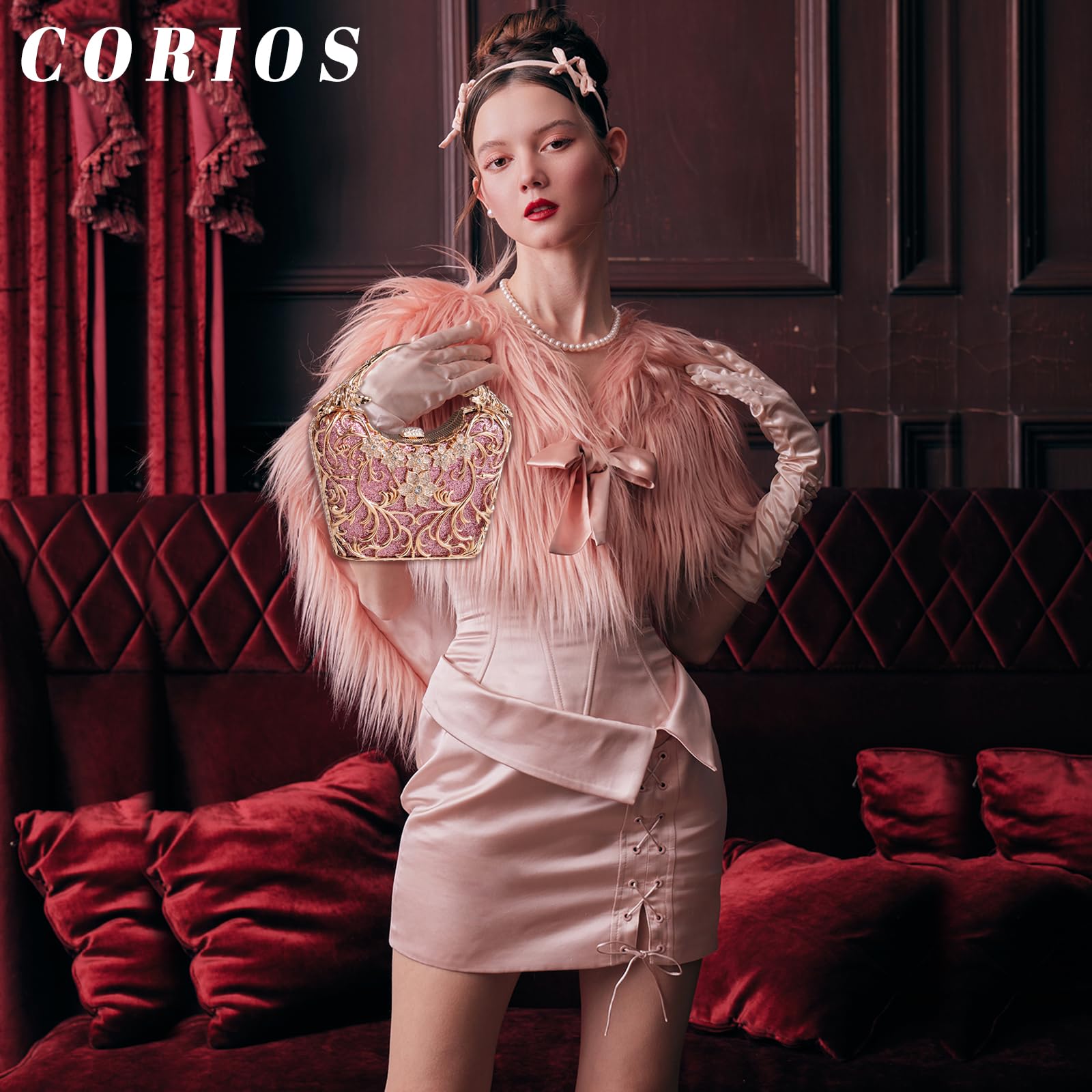 Bolsa de Noche para Mujer Diamantes de Imitación Clutch Lentejuelas Bolso de Fiesta Bolso de Boda Elegante Bolso de Hombro Bolsos Bandolera con Cadena para Boda Fiesta Banquete Rosa