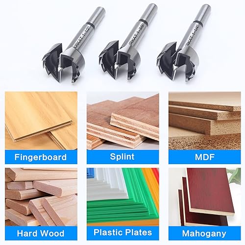 Miniatura 5 de Forstner - Juego de brocas Forstner de 5 piezas para perforación de madera, agujeros de bolsillo lisos de fondo plano en madera dura y suave, brocas