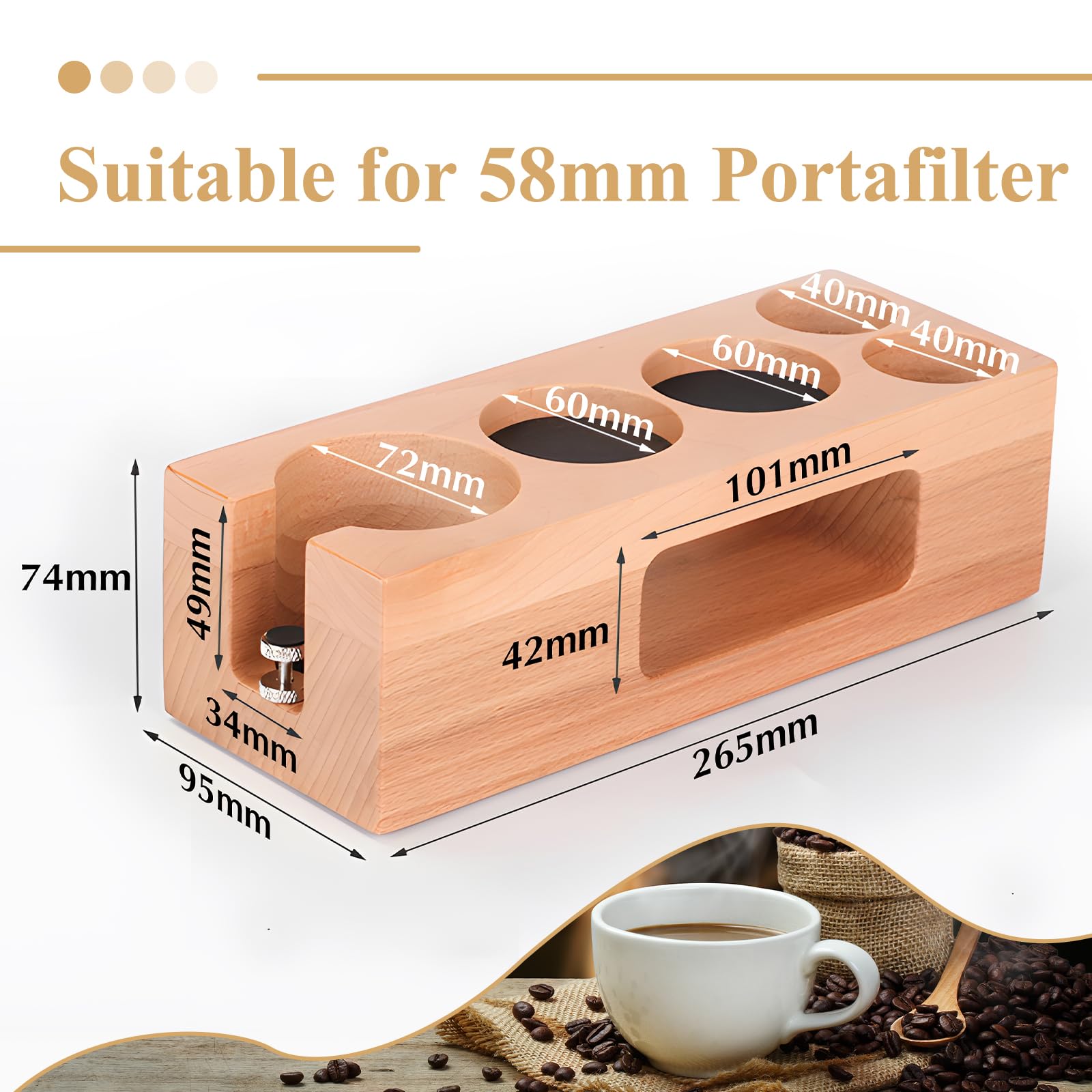 EFUTURETIME Coffee Tamper Station 58 mm Regolabile, Legno Antiscivolo