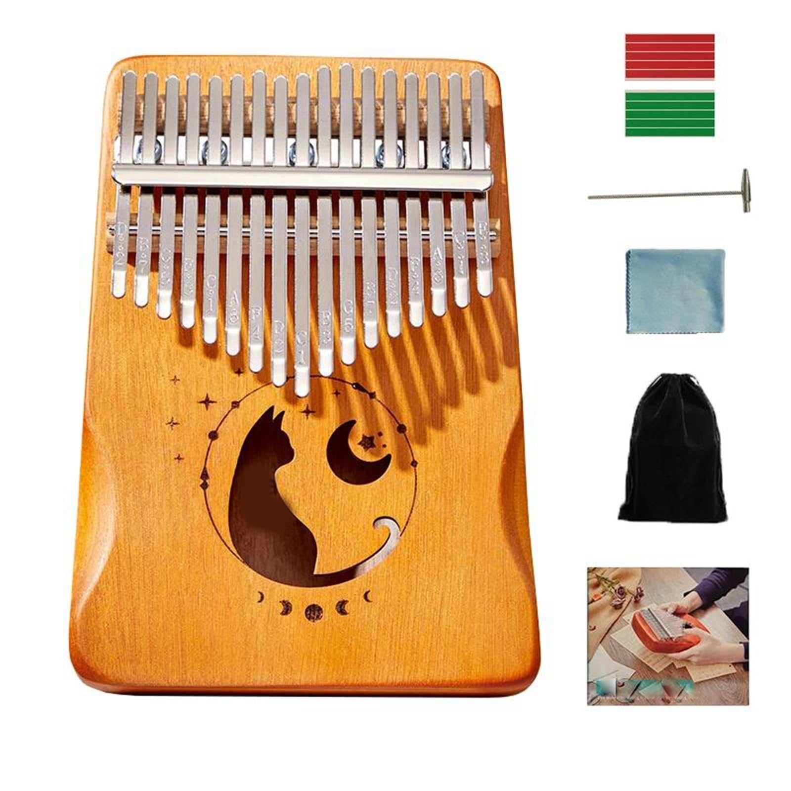 Kalimba Ręcznie Wykonany Kalimba Z Mahoniu Z 17 Klawiszami Przenośny Instrument Ciemnobrązowy Kawowy I Żółty(Yellow)