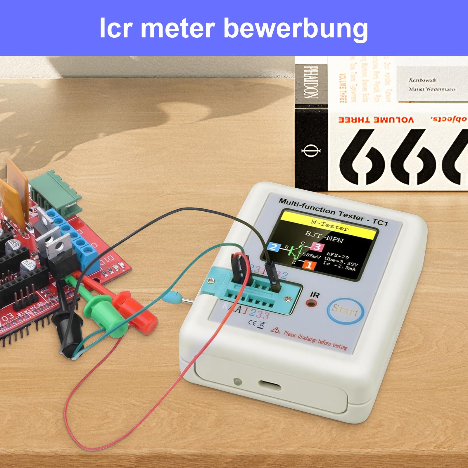 Transistor Messgerät,LCR-TC1 Multifunktionstester,Kapazitäts Widerstands ESR Tester,1,8“ Vollfarbiges Display,für Diode Triode Kondensator Widerstand Transistor LCR ESR NPN PNP MOSFET