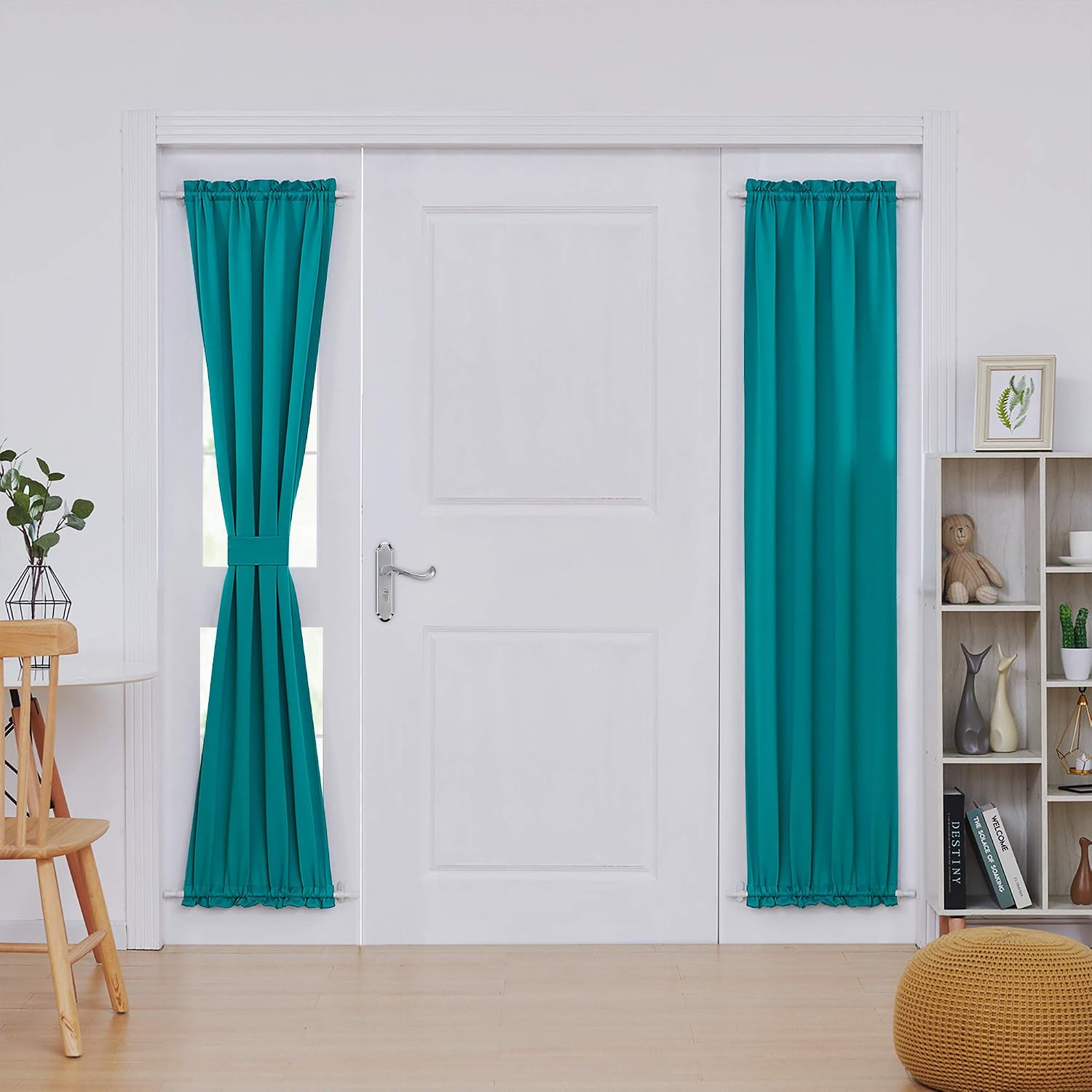 Deconovo Room Darkening Dual Rod Pocket Blackout Door Curtain Panels Turquoise 25x72 Inch 2 Panels
