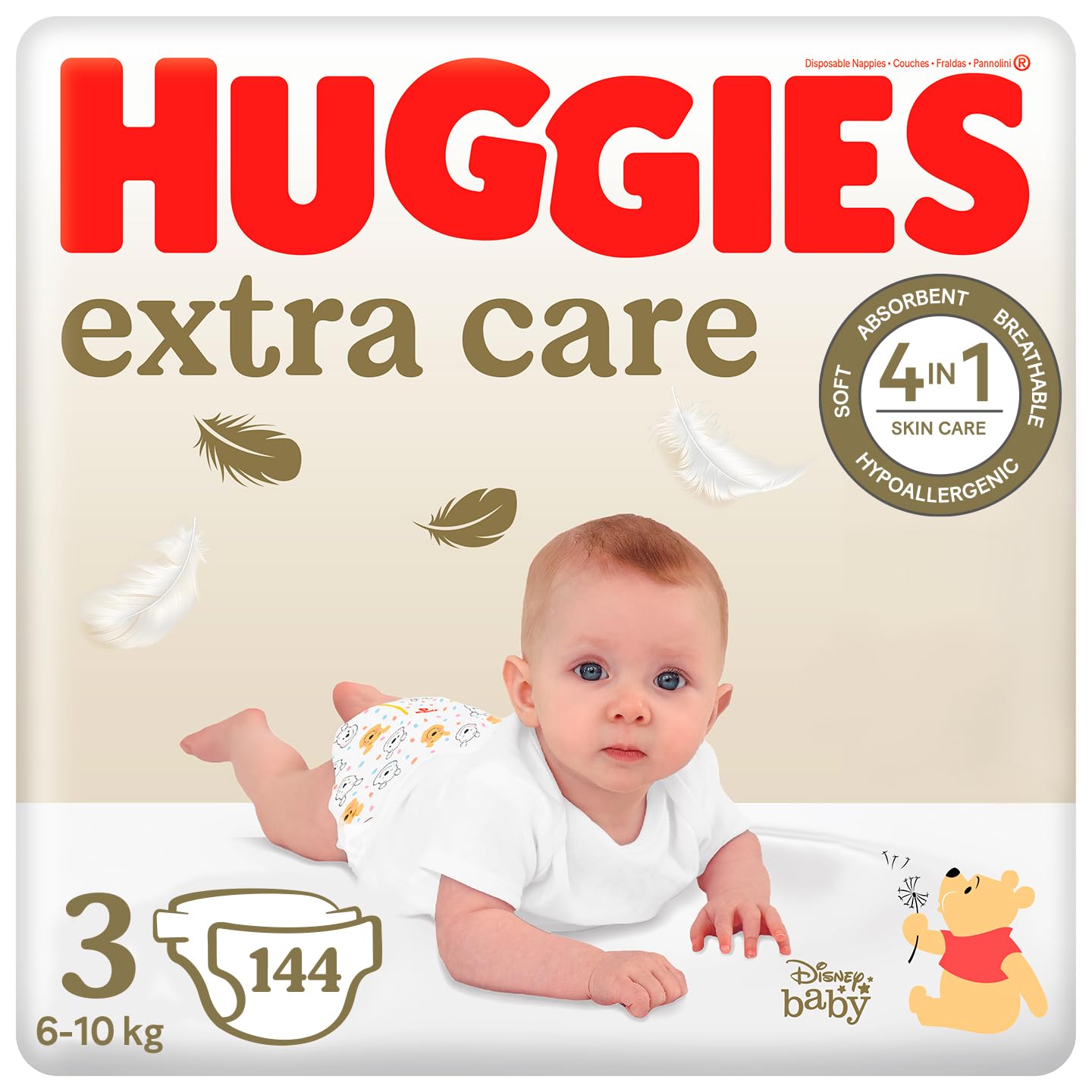 Couches Huggies Extra Care Taille 3 - Protection Douce et Absorbante pour Bébé - 144 Pcs