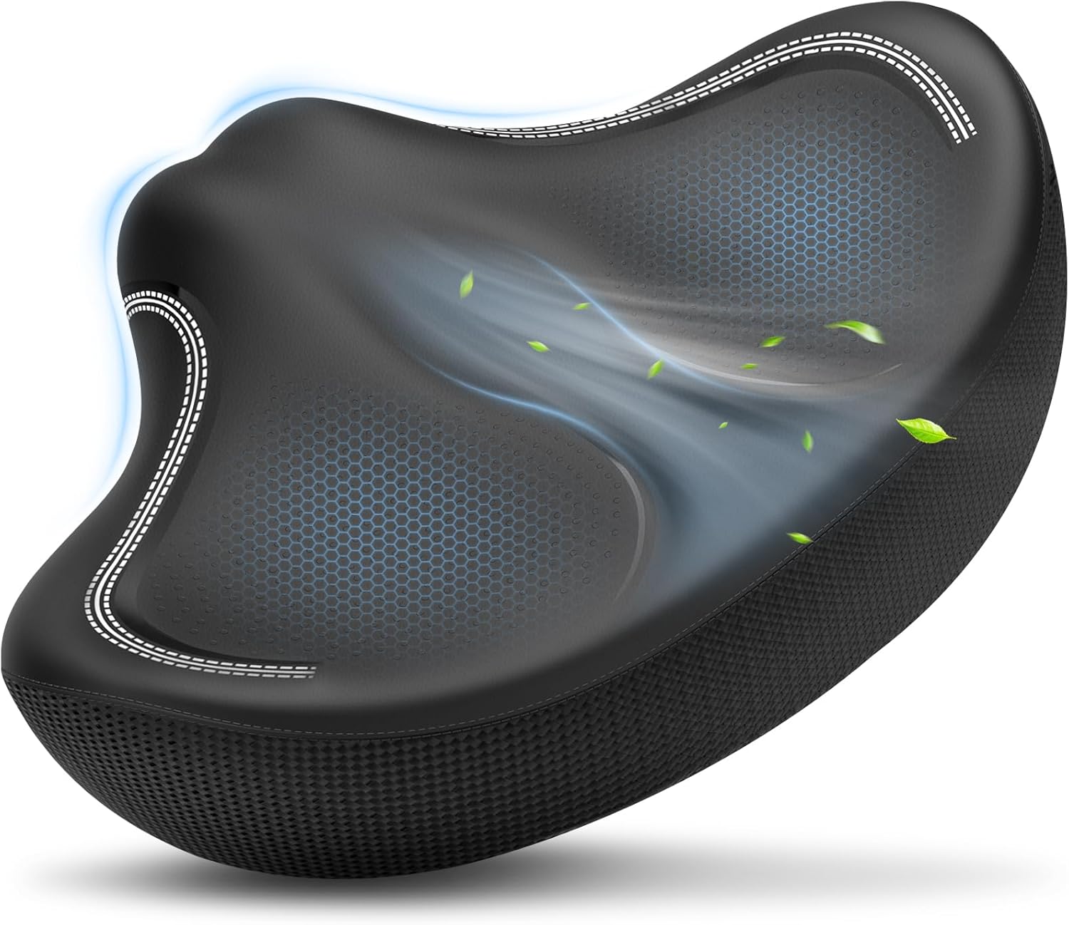 New Noseless Oversized Bike Seat, Extra Wide Comfort Pure Memory Foam Bicycle Seat Cushion, Compatible Saddle Replacement with Electric Bike, Exercise, Cruiser, Road Bike for Men & Women