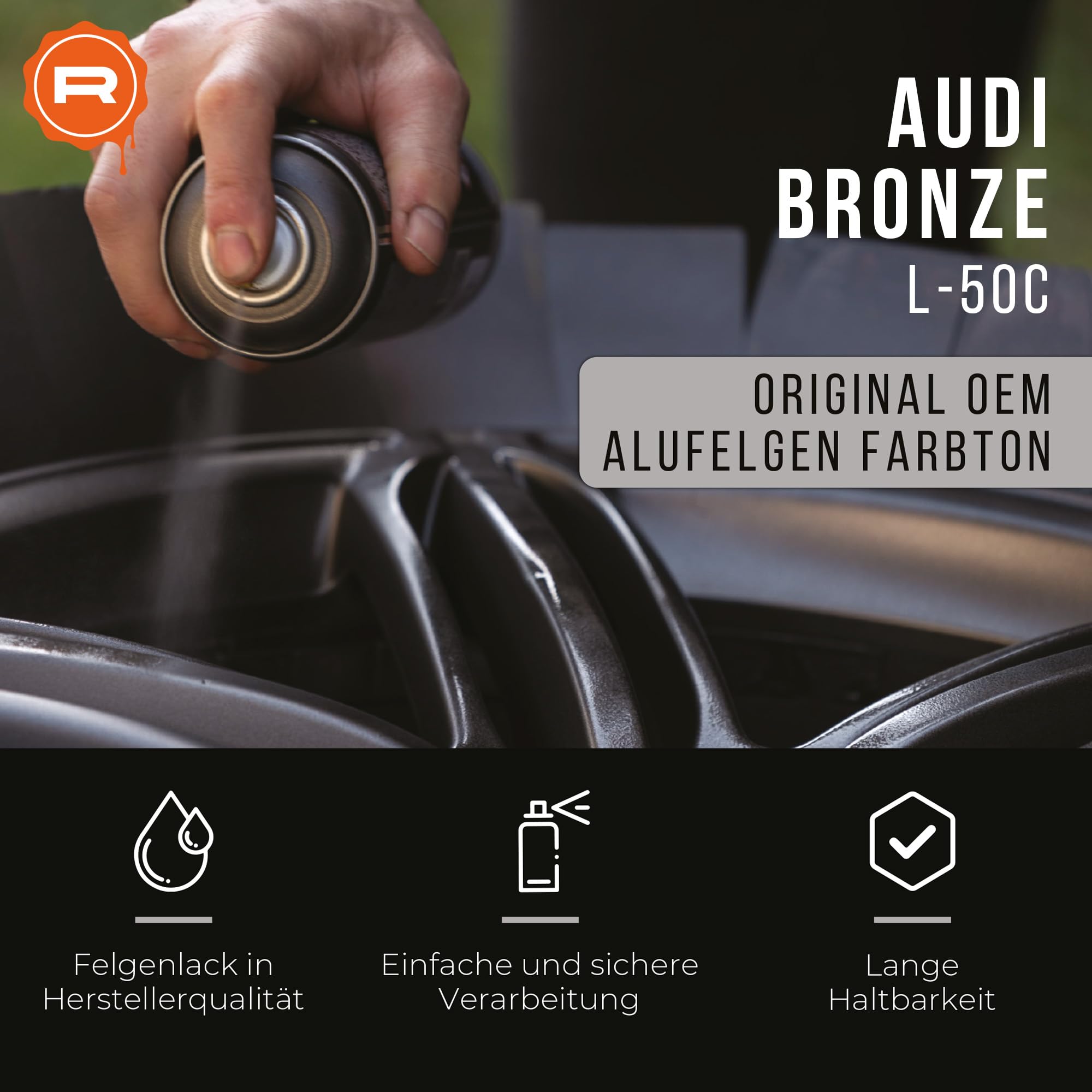 Felgenlack | passend für Farbton AUDI bronze L-50C | High Solid | 1K Original OEM Felgenlack | Lackdose 1000 ml | für Reparatur- als auch Komplettlackierung